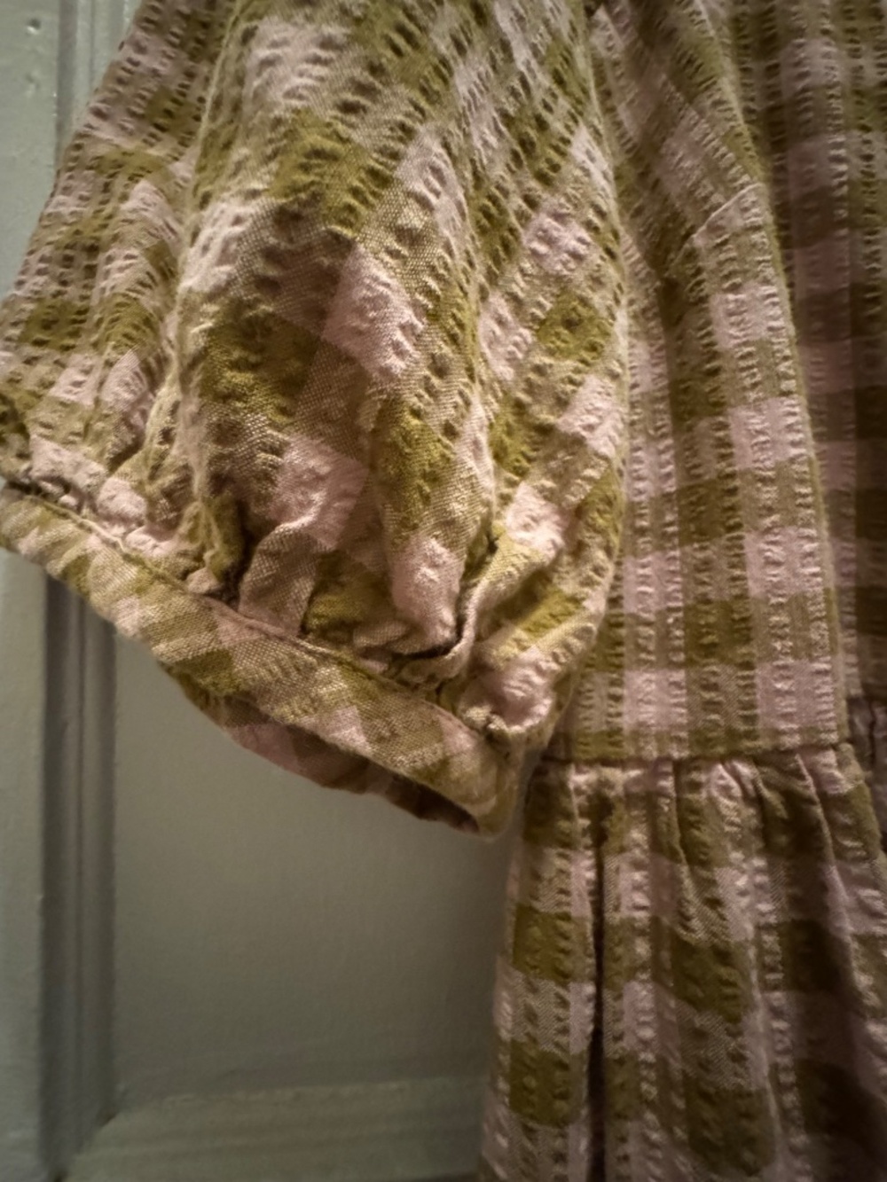 Madewell Pink Green Gingham Square Neck Puff Sleeve Dress XL Cottagecore - Picture 11 of 12